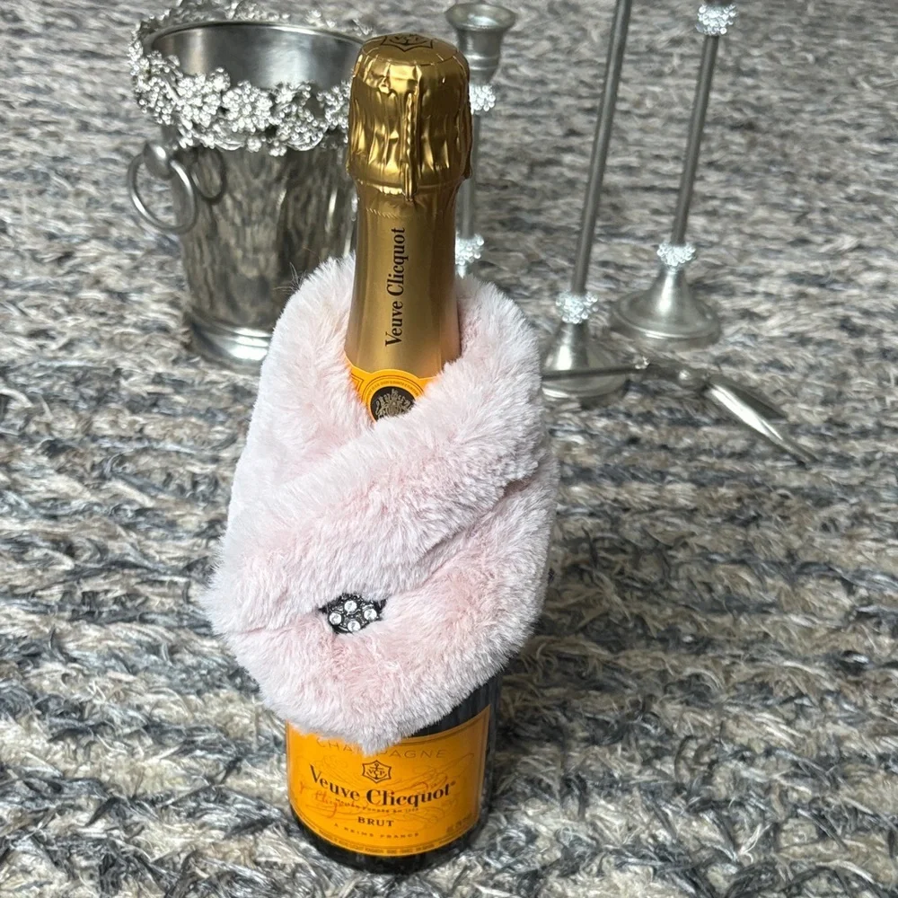 Crystal Champagne Bucket, Faux Fur Bottle Sleeve, 3 Candle Stands & Snuffer Set